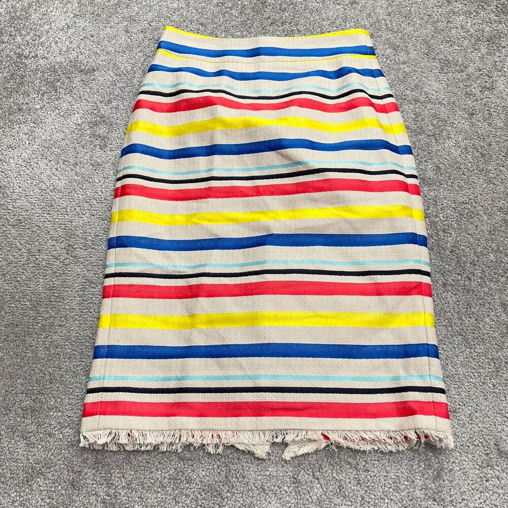 J.Crew Jacquard Fringed Hem Pencil Skirt Womens 00 Multi Striped Lined Colorful